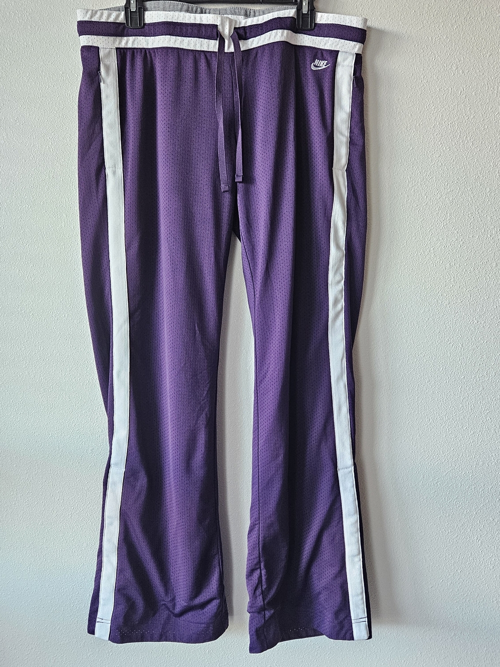 Vintage Nike Purple Track Pants with White Side Stripes and Drawstring Size XL